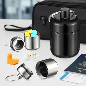 Portable Aluminum Pill Case Keychain - Mini Travel Spiral Lid Container, Leakproof Moisture-Proof Storage for Outdoor Essentials, Belt Loop Pouch Accessory, Secure Key Ring Holder.