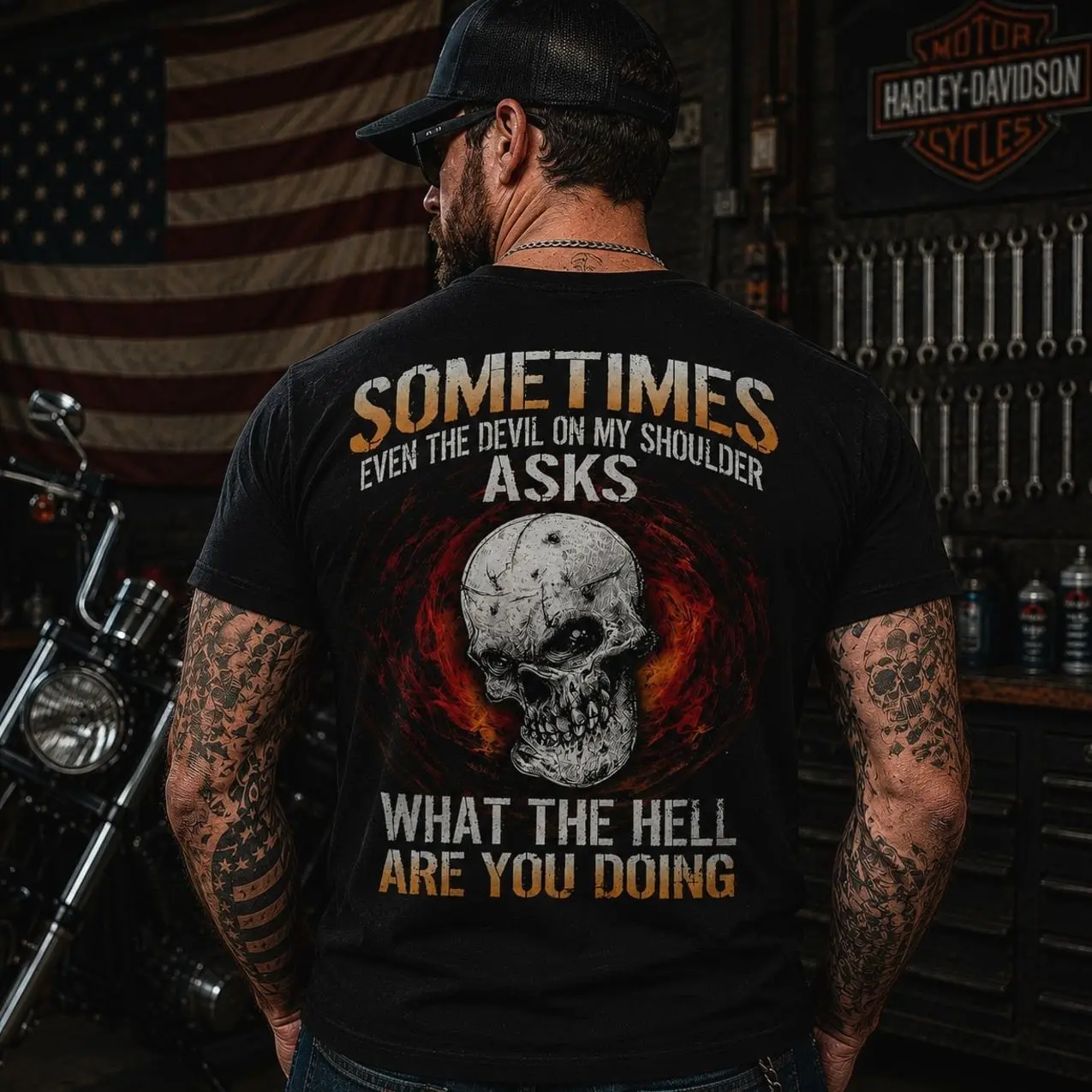 Sometimes Even The Devil On My Shoulder Asks What The Hell Are You Doing Skull T-shirt
