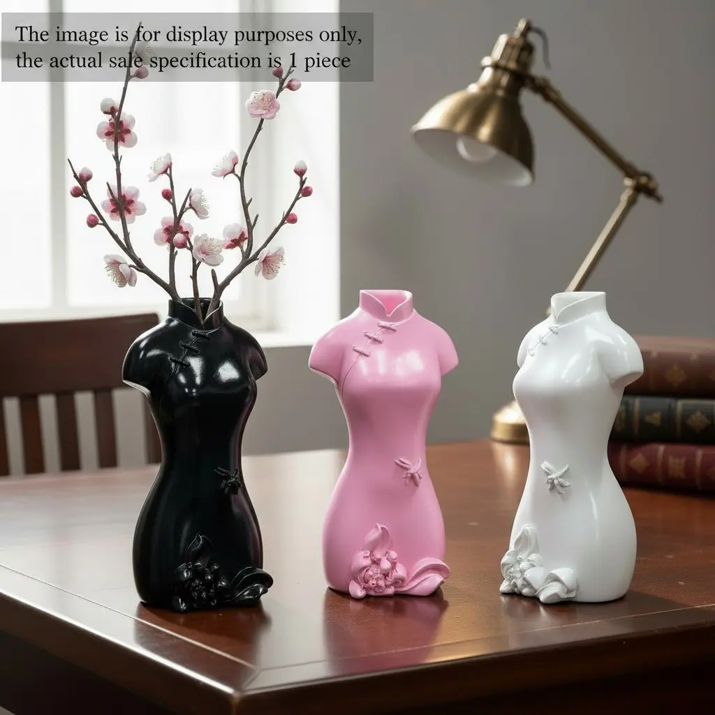 Chinese Style Qipao Floral Vase, Resin Material, Elegant Home Decor, Perfect for Weddings, Living Room, Desk Arrangements, Gift Idea