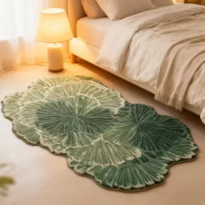 1pc Retro Irregular Shape Living Room Sofa Carpet French Light Luxury Bedroom Decorative Rugs Decoration Bedside Rug Green Fluffy Soft Cloakroom Plush Carpet Home Washable Non-slip Mat Vintage Lotus Rug