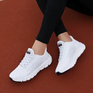 Ladies White Breathable Walking Running Tennis Shoes - Non-slip EVA sole, soft cushioning support, all-season comfortable fitness, casual wear, fashionable sports design | Rubber inner pad