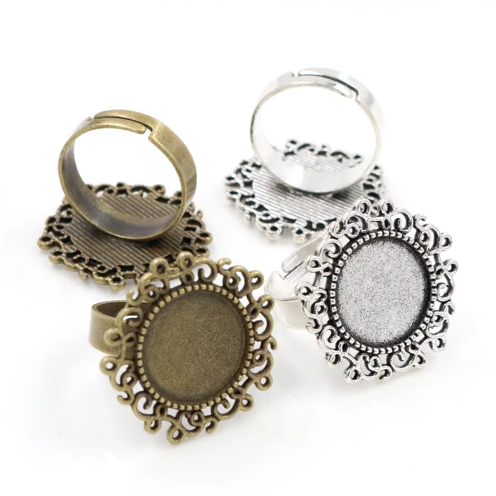 Fit 14mm 5pcs Bronze Antique Silver Colors Plated Round Adjustable Ring Settings Blank/Base,Fit 14mm Glass Cabochons