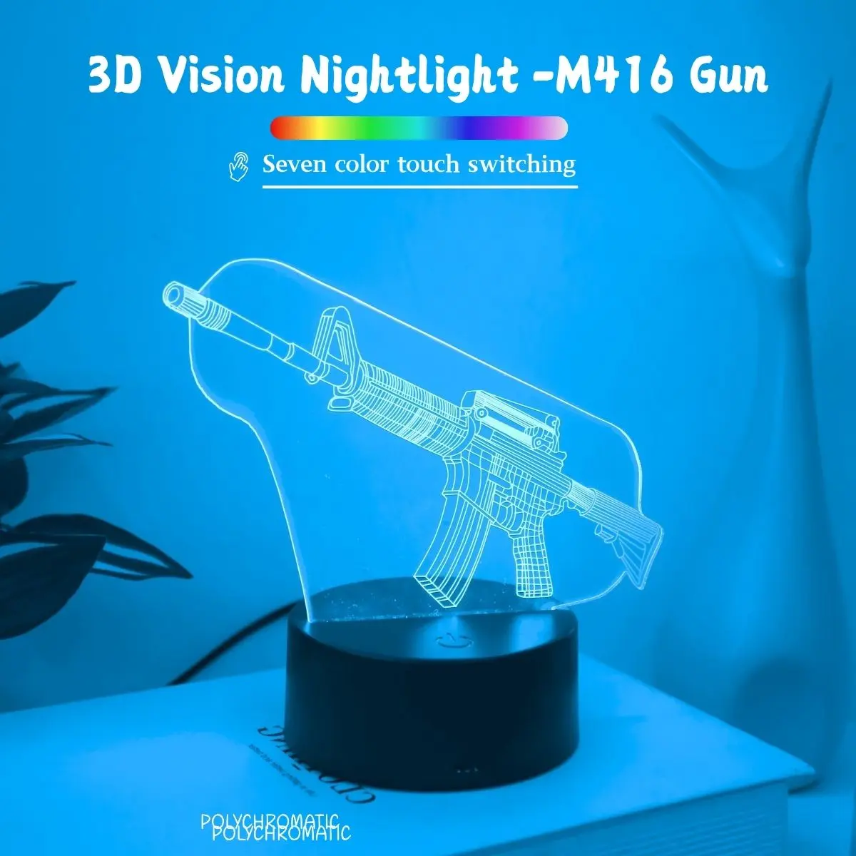 Acrylic Gun Shaped LED Night Light, RGB 7 Color Touch Control Table Lamp, USB Powered Bedside Gift for Gamers, Bedroom Party Decor Atmosphere Light