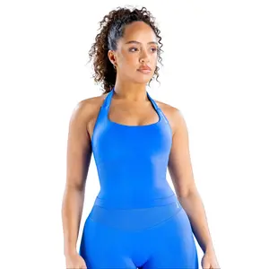 with logo | dfyne Women Seamless Yoga Set Pink Halter Sports Bra and High Waist Leggings Workout Gym Outfit