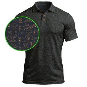 Grey Copper Graphic Golf Polo for Men | Unique Retro Pattern Performance Shirt, Breathable & Stylish