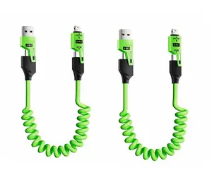 Buy One Get One Free! 4-in-1 Spring Fast Charging Cable – 65W USB-C PD Multi-Device Fast Charging, 1.2m / 4ft Coiled Retractable Cable for iPhone, Samsung & Laptops (Green)