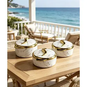 Kitchen 3-Piece Insulated Storage Container Set - Luxurious Marble Appearance, Lidded Design, Ideal for Family Gatherings, Outdoor Activities