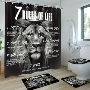 1pc/4pcs - Lion Shower Curtain Set, Bathroom Sets Full Set, Bathroom Decor And Accessories, African American Animal King Inspirational Quotes Retro Shower Curtain with 12 Plastic Hooks, Bathroom Anti-slip Floor Mat, Toilet U-shaped Mat, Cov
