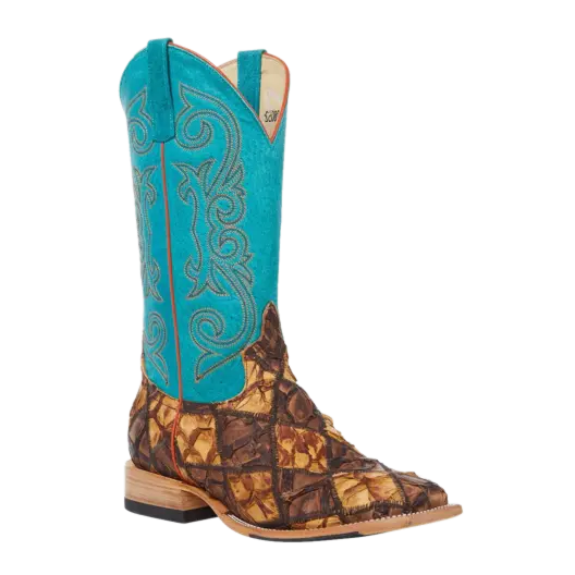 Horse Power Men's Cigar Matte Bass Patchwork Turquoise Boots HP8052