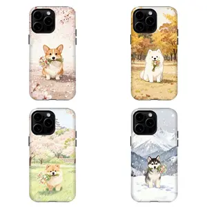 Cute Corgi & Husky&Samoyed Floral Phone Case For Dog Lovers|Multi-Color Floral Dog Art in Pastel Spring, Autumn & Winter Durable Cover For iPhone 17 Pro Max 16 15 14 13 12 11 for Samsung S21 S22 S23 S24 S25 S26 Phone Case|Tough Phone Case