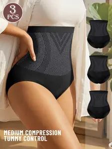 3-Pack Women's High-Waisted Underwear, Tummy Control Compression Shapewear, Elegant, Breathable Comfort, Full Coverage, Strong Support, Triangle Panties, 26ss