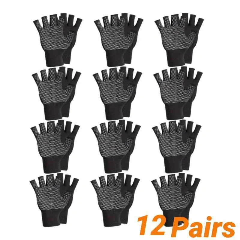 Men's Fingerless Short Gloves (12 Pairs) - Fitness Workout Accessories, Polyester Nylon, Lightweight, Abrasive Resistant, Easy to Wash, Full Palm Protection, Finger Dexterity Enhancement, for Gym Workouts, Fingerless Fit