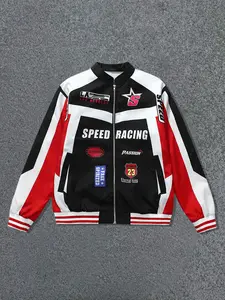 Men's Street Racing Jacket Coat, American Colorblock Motorcycle Shirt, Comfortable and Fashionable, Perfect for Autumn Winter Outdoors