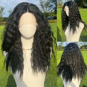 SMILCO/20Inches Black Medium Curly T-Part Lace Front Synthetic Hair/SM9172