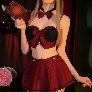 Role-Playing School Jk Uniform Set, Dark Style Pure Seductive Secretary Four-Piece (bow Tie, Bra, Pleated Skirt, Thong), Christmas Cosplay Costume