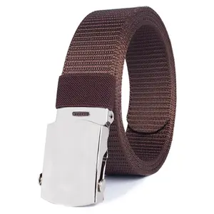 Men’s black nylon webbing automatic-locking belt with an adjustable silver automatic buckle head; a durable, lightweight casual belt suitable for outdoor activities, work, and everyday occasions—an excellent gift for Valentine’s Day and Father’s Day.
