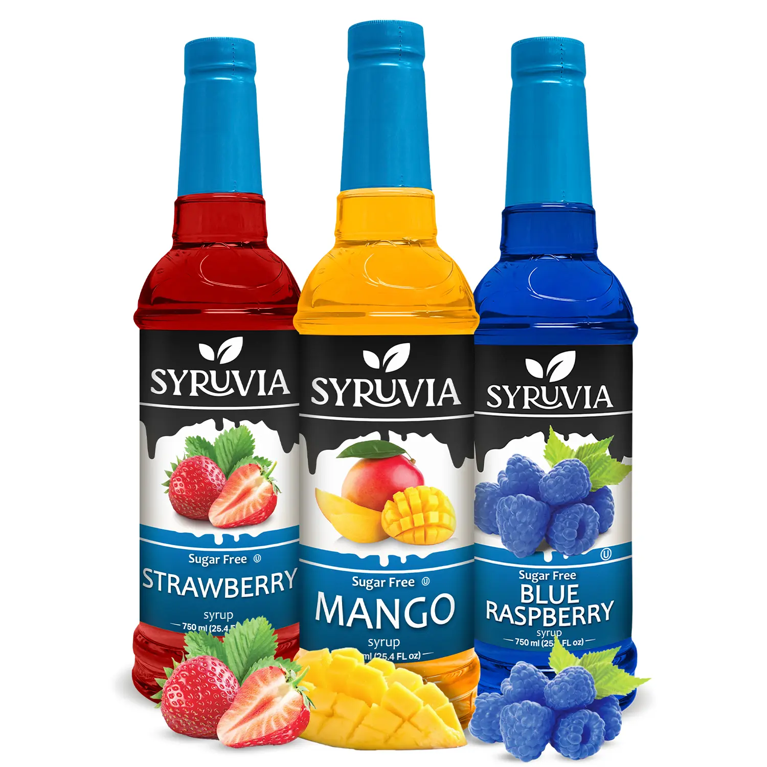 Syruvia Sugar Free Summer Escape Pack - Strawberry, Mango & Blue Raspberry - 25.4 fl oz - for Lemonades, Cocktails & More (3-Pack)