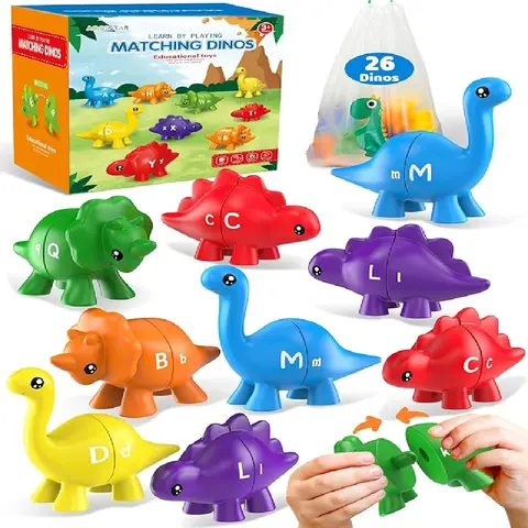 High-Quality Dinosaur Alphabet Flash Cards - 26-Letter Matching Toys with Abs, Dinosaur for Toddlers 18m+, Homeschooling Montessori Tool, Improves Fine-Motor Skills, Kid-Friendly Size, Classroom Skill Builder