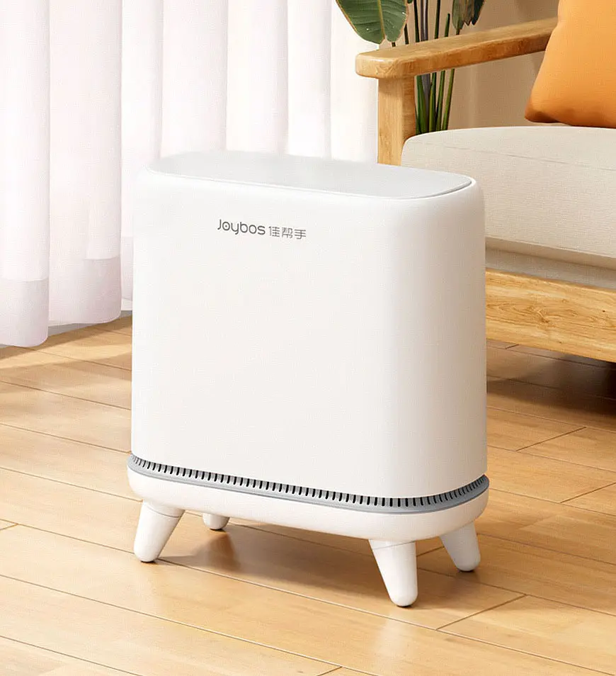 Joybos Push Top Lid Small Trash Can 3.2 Gallon Bathroom Vacuum Trash Can, Lid Trash Can with Legs Waterproof Wastepaper Basket for Bathroom Bedroom Office Home