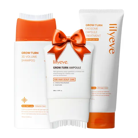 [LILYEVE] GROWTURN Caffeine-Infused Haircare Set - Anti Hair Loss Shampoo (3D Volume Brush), Nourishing Capsule Treatment, Serum for Scalp Care (Hair Growth Products)