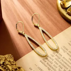 Silver Plating Teardrop Earrings with Cubic Zirconia 14K Gold Plated Leverback Dangle Earrings Hypoallergenic Trendy Jewelry for Women