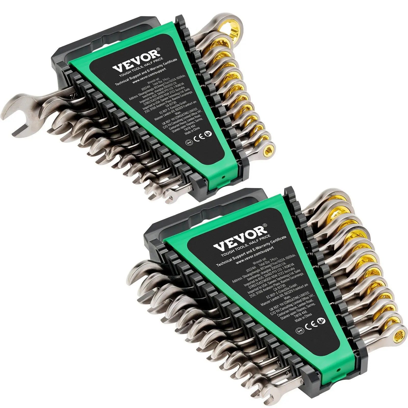 【summerfinds】Combination Wrench Set 24 PCS SAE 1/4" to 7/8" Metric 8-19 mm Organizer Rack