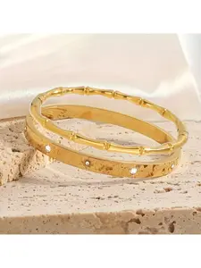 2Pcs Elegant Fashion Stainless Steel Jewelry Men Women Street Style Creative Bamboo Design Trendy All Match Accessories Gift