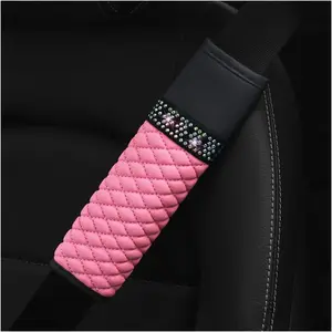 2 Pcs Auto Seat Belt Cover, Sparkling Rhinestone Shoulder Strap for a More Comfortable Driving, Harness Pads Protect Your Neck, Accessories Compatible with All Cars and Backpack (Pink)