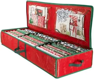 Heavy Duty Wrapping Paper Organizer Storage Bag Red - Christmas Storage Organizer For Wrapping Paper And Gift Bag Storage - Wrapping Paper Storage Container - Holiday Christmas Decorations