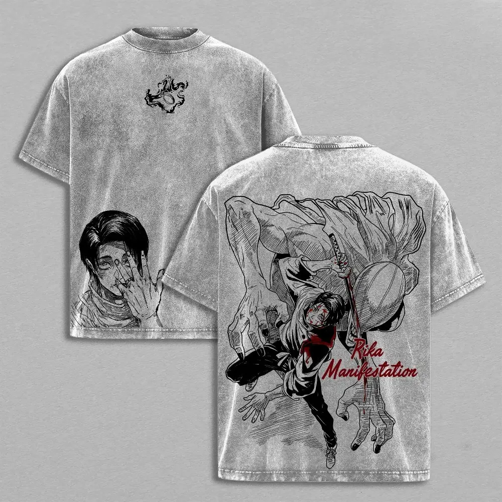 Yuta Okkotsu Washed Tee – Jujutsu Kaisen Culling Game Arc Rika Cursed Spirit Copy Technique Anime Manga Graphic Double Printed T-Shirt, Menswear Heavy Cotton Unisex Oversize Streetwear Vintage, Hoodie & Sweatshirt