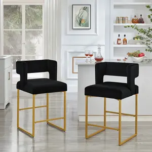 Modern Fashion Counter Height Bar Stools with Unique Square Open Backrest, Set of 2 Versatile Bar Chairs with Sturdy Iron Legs, 26" H Counter Height Chairs for kitchen islands