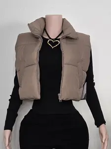 Mini Puffer Vest - Compact Stylish Design for Layering Ideal for Casual Outings and Versatile Fashion, 3 colors, Taupe, Charcoal, Expresso.