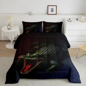 Twin Crocodile-Alligator Designer Comforter Set - Soft Wildlife Theme Bedroom Bedding, Luxury Decorative Bedding Duvet Set, Bedroom Bedding Set