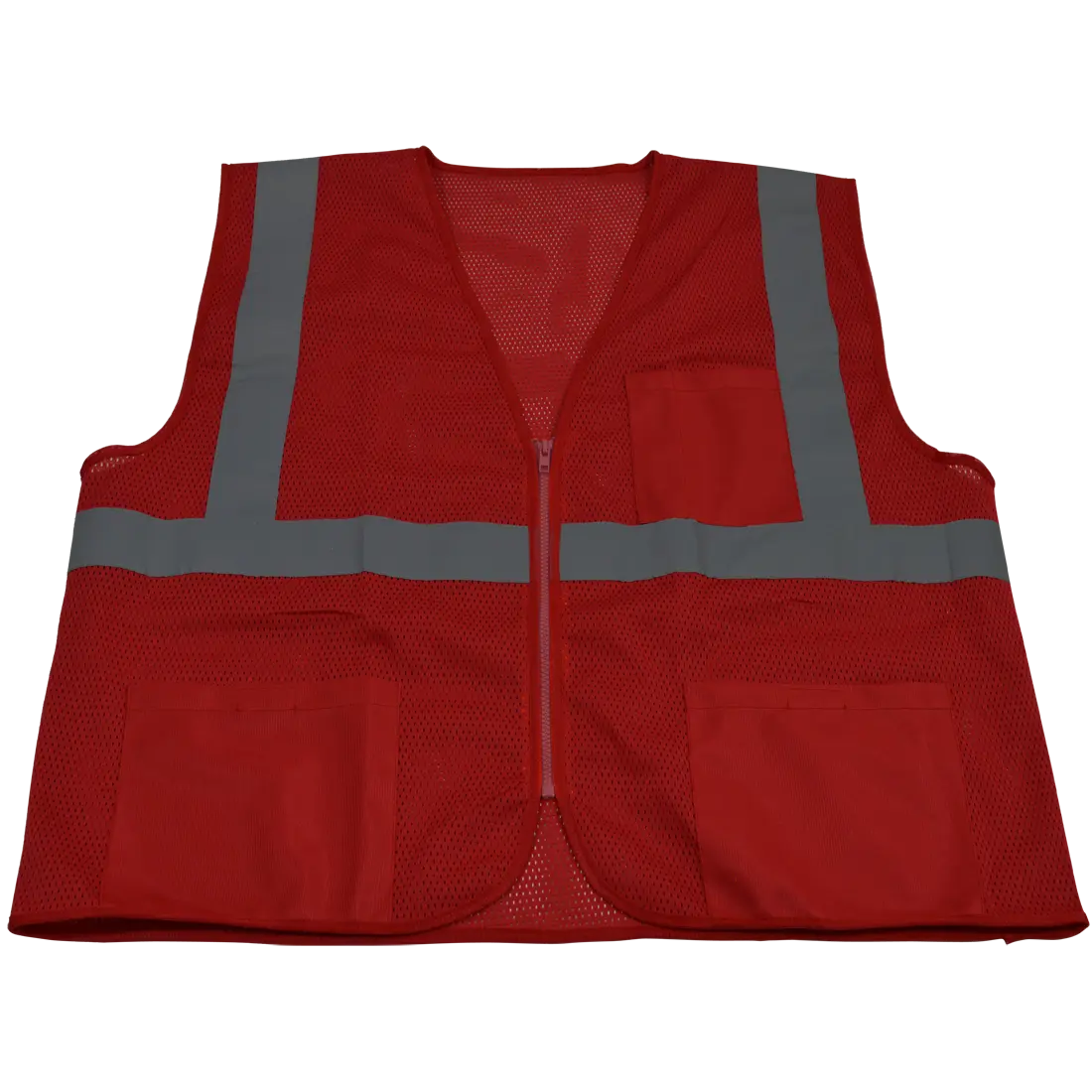 212 MAIN Men's Petra RVM-S1-L-XL 2 in. Red Mesh Work Safety High Visibility Waistcoat - Reflective Tape, 3 Pockets, Zip Closure, Large/Extra Large Sizes, Work Safety Vest