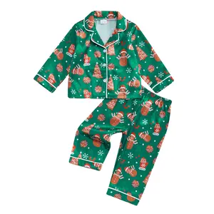 Toddler Baby Girl Boy Christmas Silk Satin Pajamas Set Santa Button Down Pjs Kids Long Sleeve Shirt Pants Xmas Pjs Sleepwear