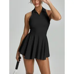 Women's Solid Color Tennis Dress & Panty Set, Sleeveless Pleated Tennis Dress & Skin-friendly Shorts, Professional Sportswear for Tennis, Tennis Athletic Dress, Tennis Attire