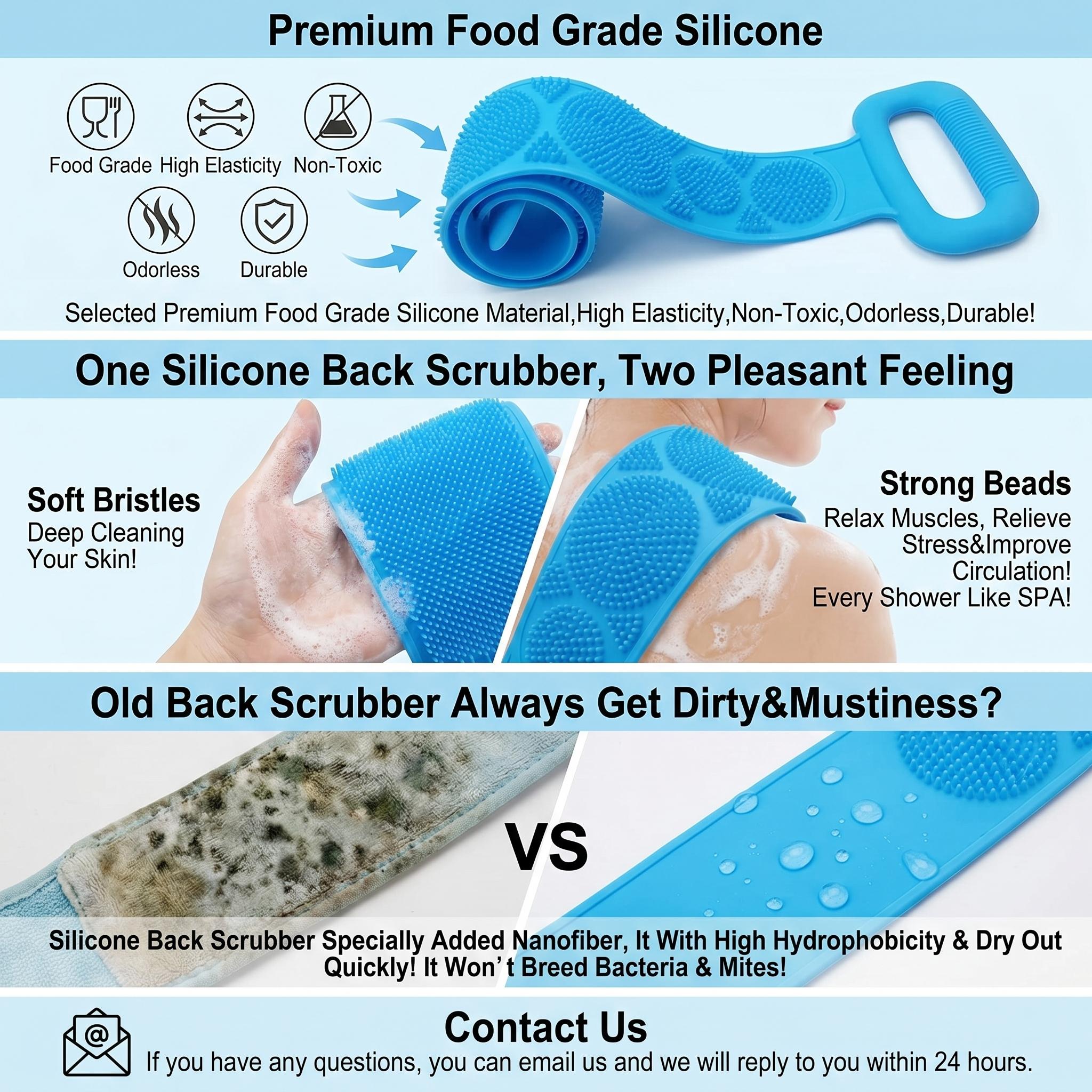 1PCS Silicone Bath Brush – Double-Sided Exfoliating Back Scrubber with Mesh Sponge, Shower & Bath Tool, Bathroom Self-Care Accessory for Easy At-Home Body Care 1PCS Silicone Bath Brush – Double-Sided Exfoliating Back Scrubber with Mesh Sponge, Shower & Bath Tool, Bathroom Self-Care Accessory for Easy At-Home Body Care