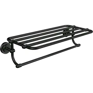 24-Inch Wide Bathroom Hotel-Style Towel Shelf with Towel Bar, Matte Black