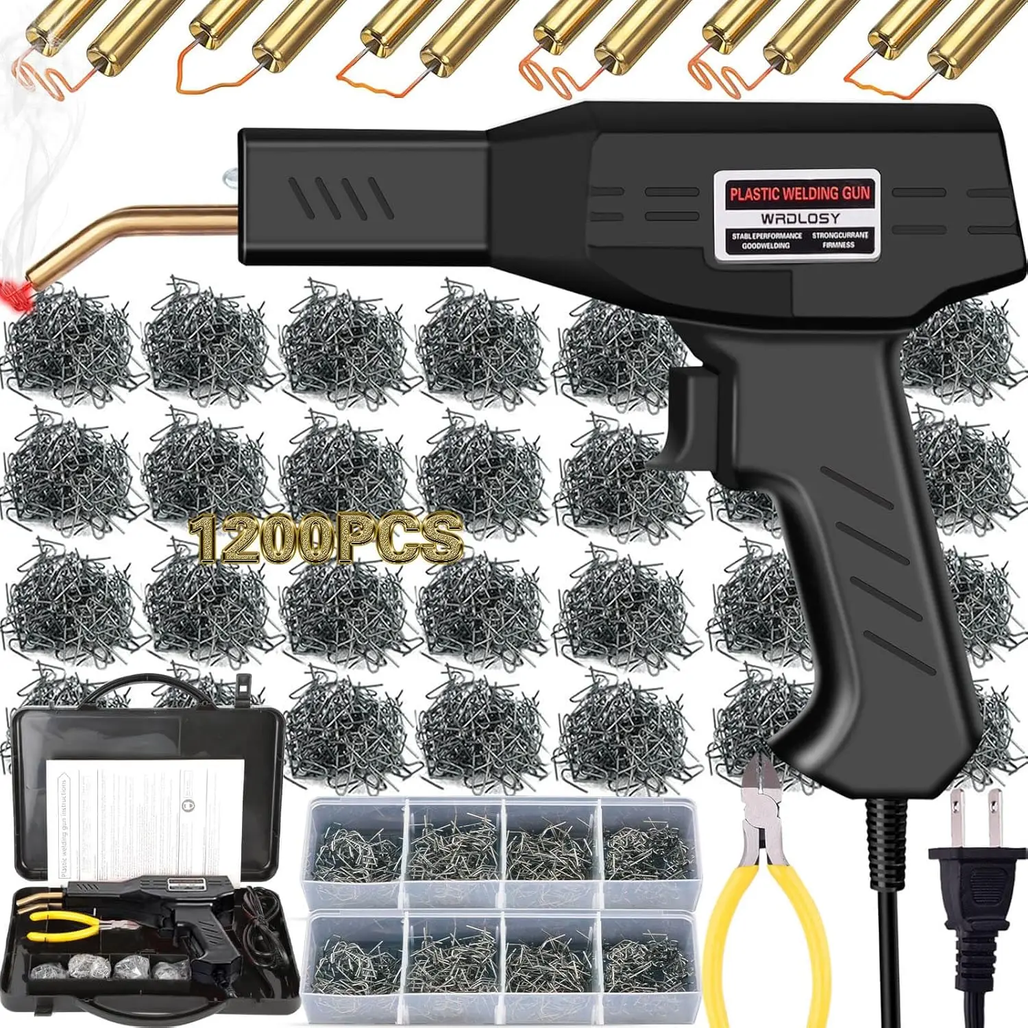 Handheld Plastic Welder Kit with 1200PCS Staples, Instant On/Off, Portable Black Toolbox, Fast & Safe Repair for DIY Projects, Trash Cans, Tanks, Essential Tool for DIYers