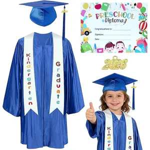 Kindergarten Graduation Cap Gown with 2026 Tassel Graduation Stole Certificate, for Preschool Children Kids