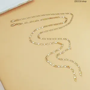 14K Gold Plated Flat Link Layering Chain, Simple Everyday Choker for Women