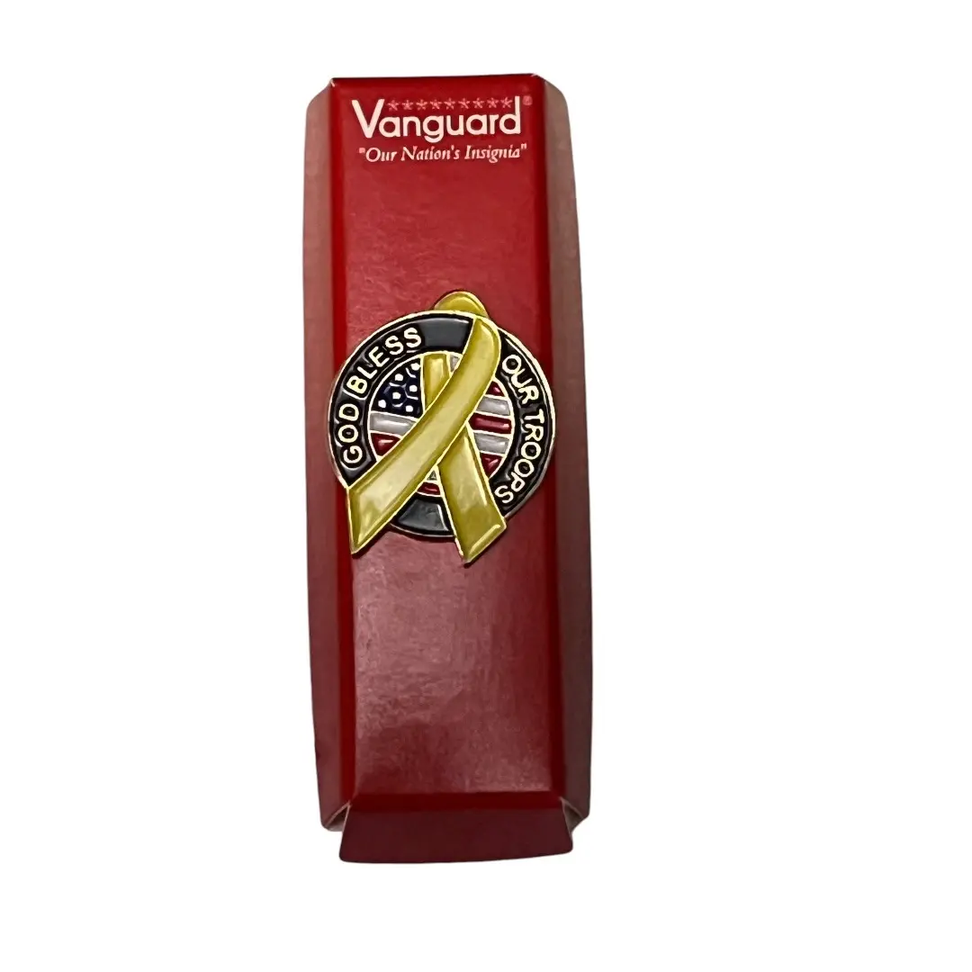 Vanguard Lapel Clip Pin God Bless Our Troops - Durable Metal Pin - Collector’s Edition, High-quality plain badge, perfect for display, cosplay, or as a unique gift. “Not for official use.”