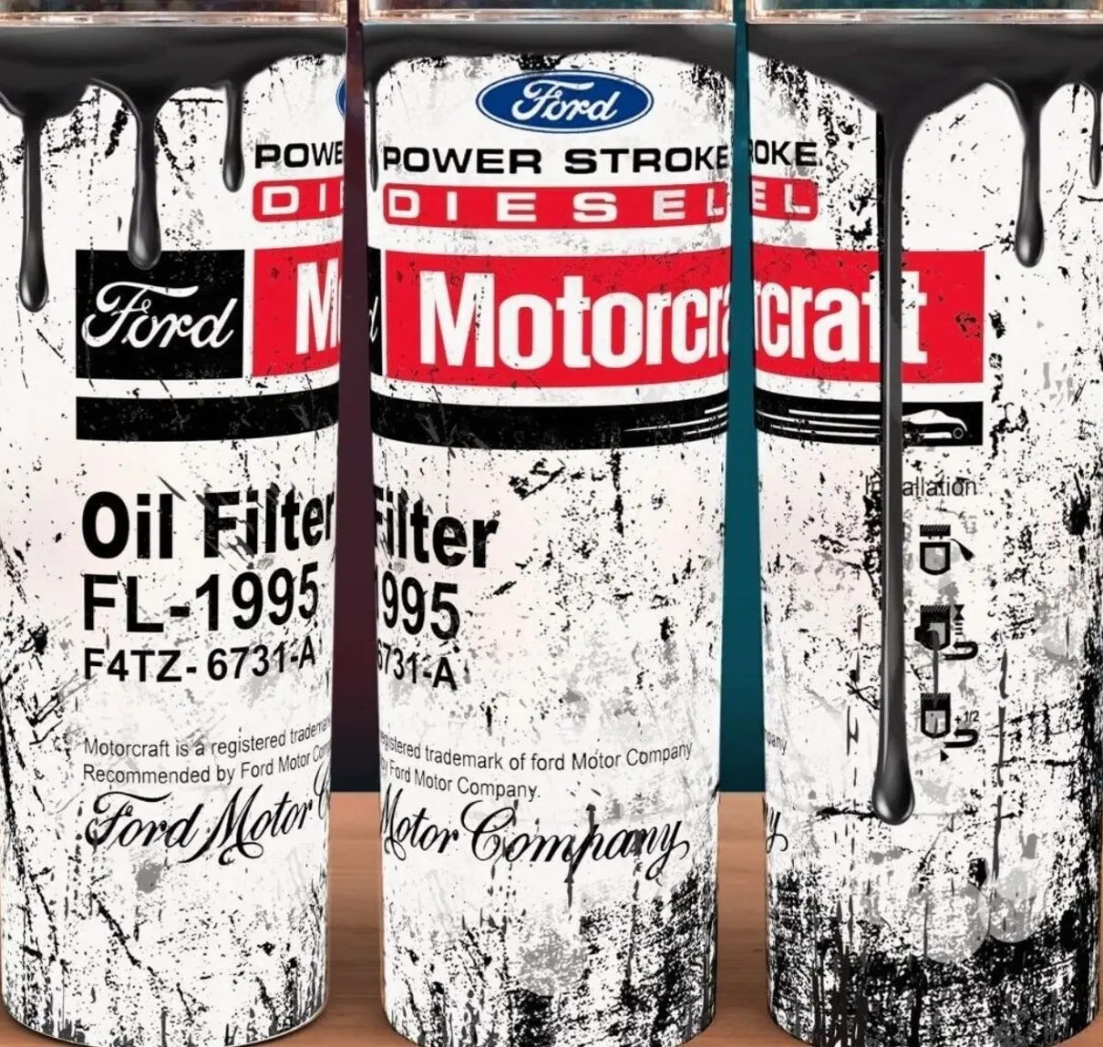 Ford Power Stroke Motorcraft FL-1995 Lube Filter Dirty Oil Cup Mug Tumbler 20oz, Fan Gift Car