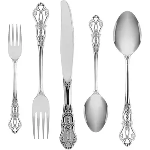 Silverware Set for 4-8, Stainless Steel Gorgeous Retro Royal Flatware Set, 20-Pieces Cutlery Tableware set, Kitchen utensils set Include Spoons And Forks Set, Mirror Finish, Dishwasher Safe