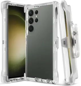 Clear Rugged Defender Case For Samsung Galaxy S26 / S25 / S24 / Ultra / Shockproof Heavyduty Protection cover With Belt Clip Phonecase  Protective Casing
