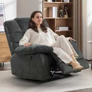 Ebello Overstuffed Manual Massage Recliner Chair with Heat & Vibration - 37" Wide Single Sofa with Cup Holders, Gray for Living Room & Bedroom
