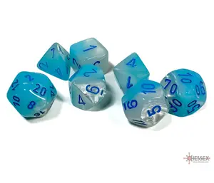 Gemini Luminary (Pearl Turquoise-White/Blue) Chessex Brand D&D/RPG Polyhedral Dice Set - 7 Dice with Clear Storage Case