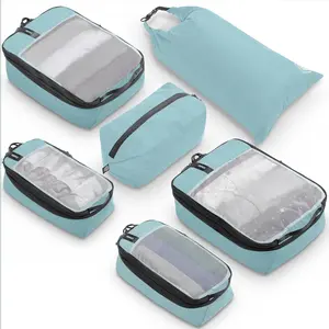Compression Packing Cubes for , Compression Packaging Cube, Zip Bags  6- Set with laundry bag and shoe bag by  (Dusty Teal Mesh)