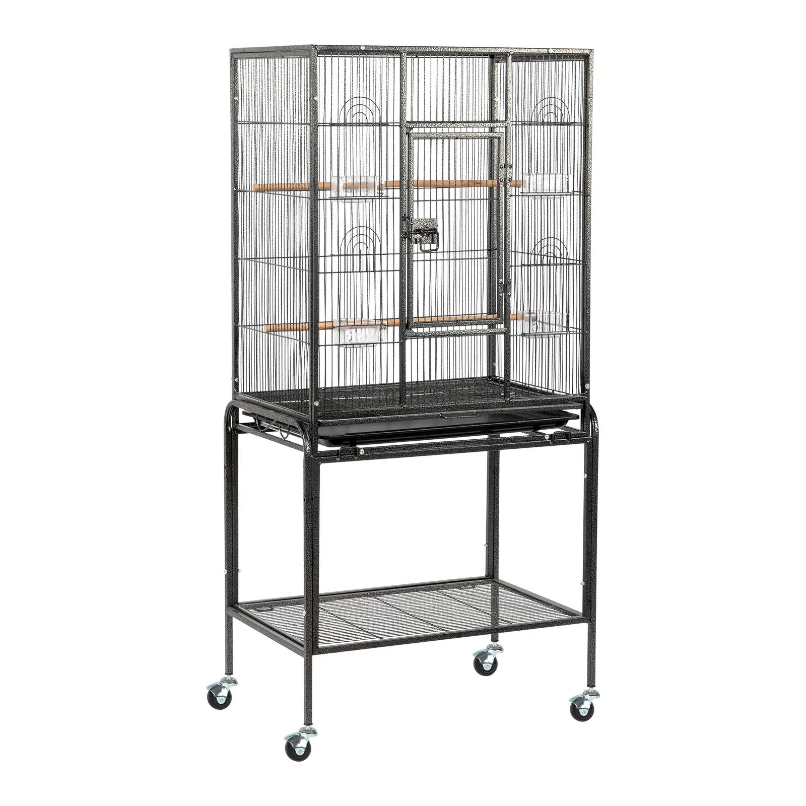 Large Bird Cage for Parrots & Sugar Gliders, 25.4"L×16.5"W×53.9"H Iron Frame, 0.7"Dia Metal Habitat, Rolling Base & Stand, Storage Shelf, Easy-Clean Design, 28.7 lbs, 1×Instruction Manual