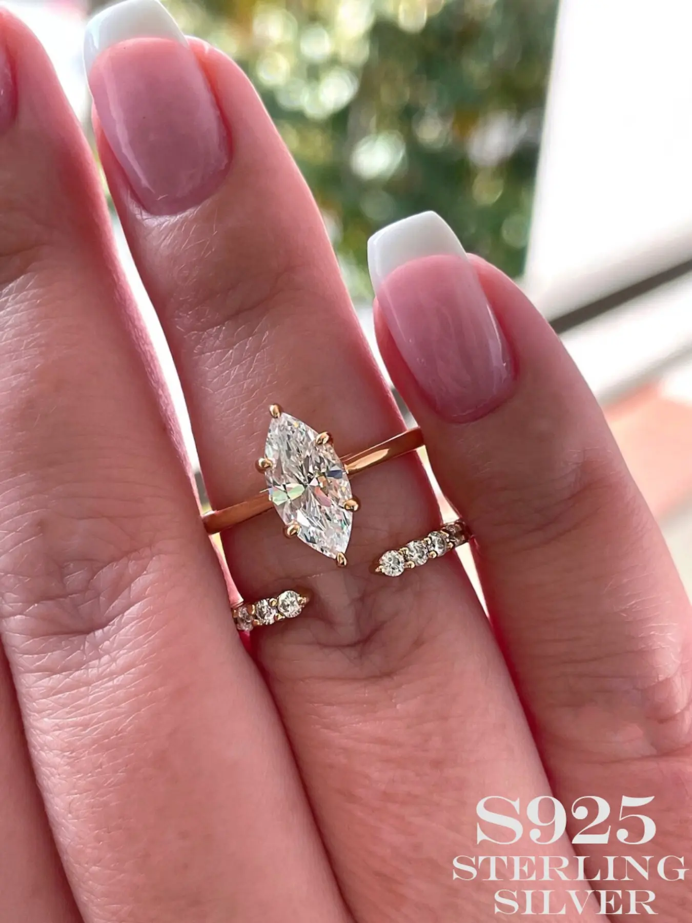 Luxury S925 Silver Oval Zirconia Ring Set, Marquise Ring Stack, Fashion Stackable Rings, Elegant Sparkling Artificial Zircon Rings, High-End Jewelry Collection, Elegant Everyday Ring, Unique Rings, Elegant Fashion Rings